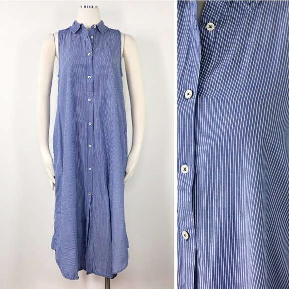 Anthropologie Dresses & Skirts - Maeve 4 Blue White Striped Maxi A Line Shirt Dress